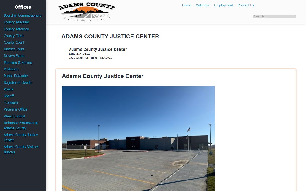 Adams County Justice Center inmate search and jail service page